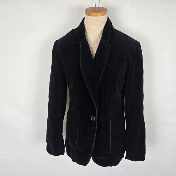 Nordstrom Blazer Women's 12 Point of View Shop Black Velvet One Button Pocket - Picture 1 of 14